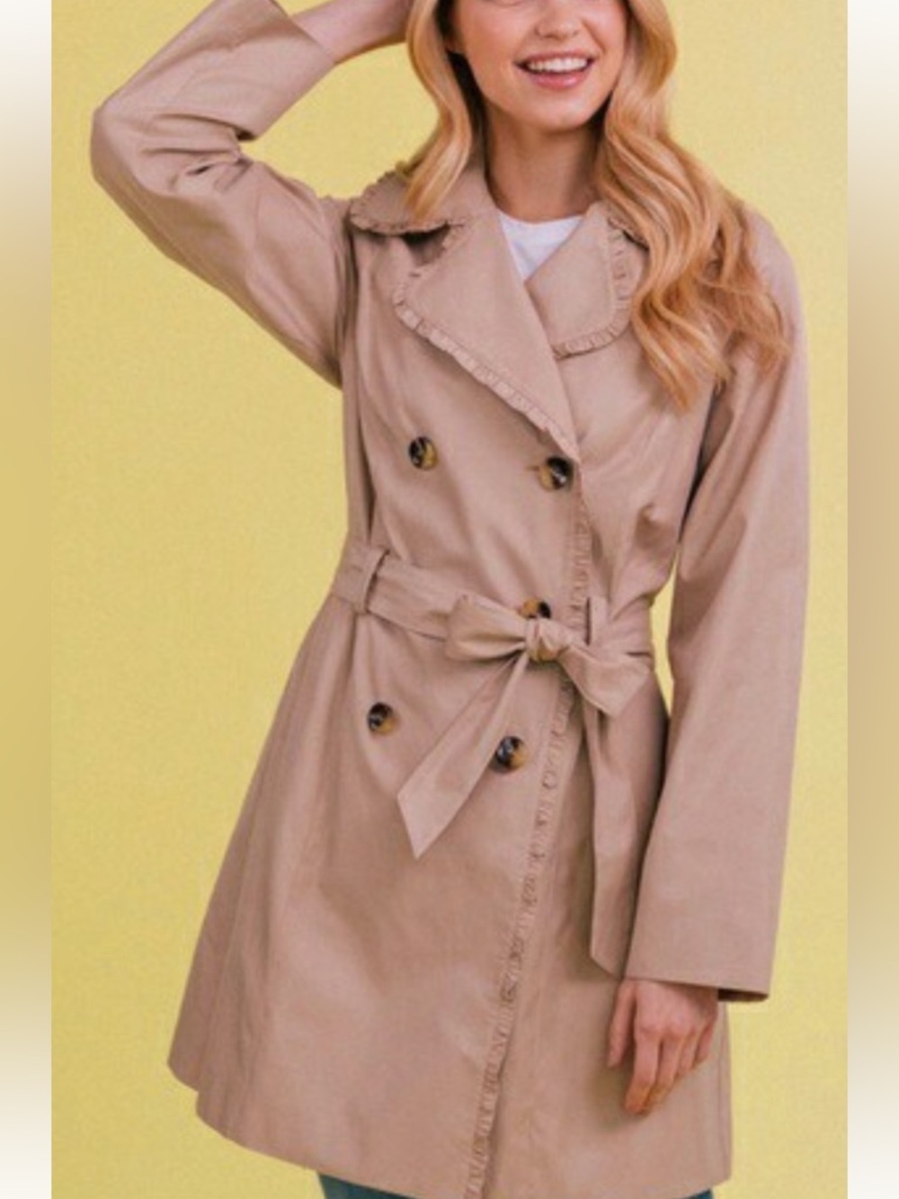 Gal Meets Glam Josie Ruffled Trench Coat Soft Pink Trench Coat, Size Xs